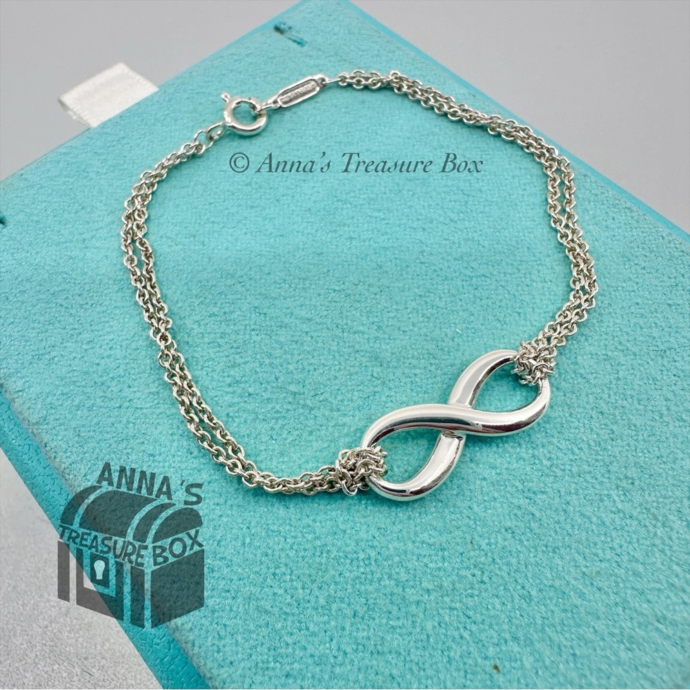 Tiffany & Co. 925 Silver Infinity Double Chain SMALL 6" Charm Bracelet (pouch)
